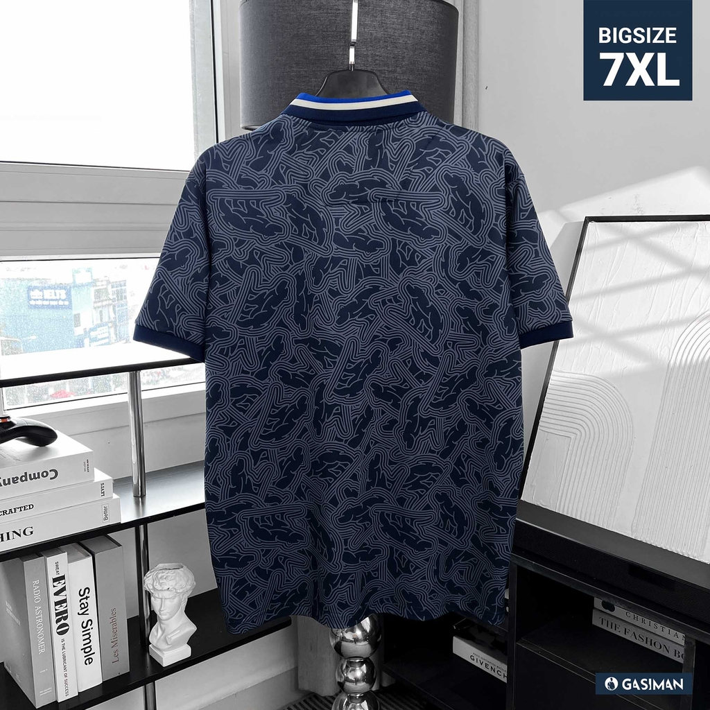 Áo Polo Big size Họa tiết Gấu phối Bo màu Xanh đen
