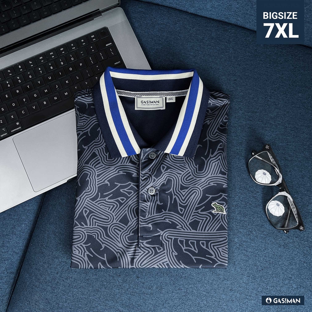 Áo Polo Big size Họa tiết Gấu phối Bo màu Xanh đen