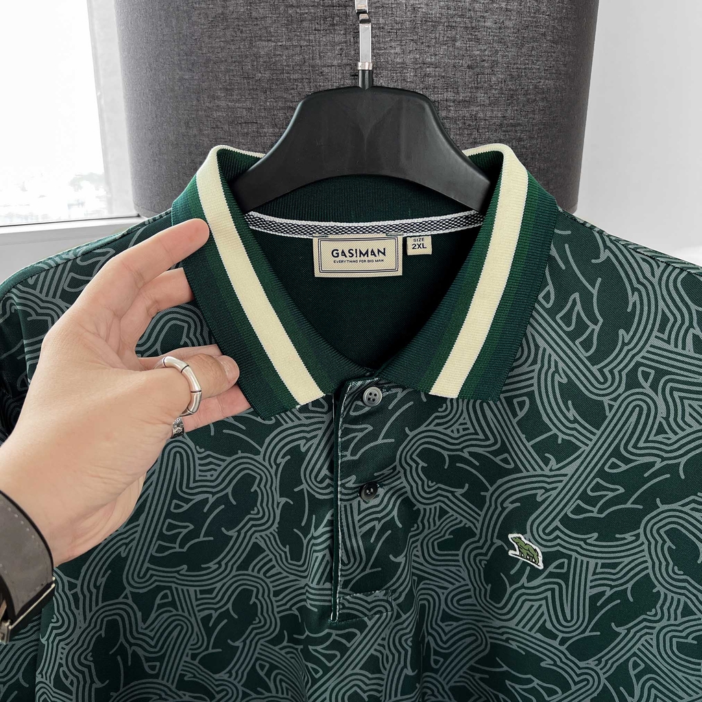 Áo Polo Big size họa tiết Gấu Phối Bo màu Xanh rêu