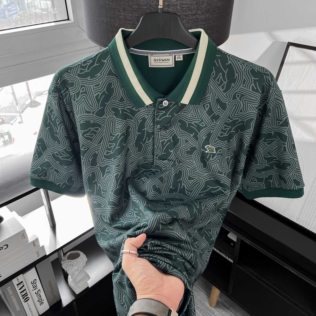 Áo Polo Big size họa tiết Gấu Phối Bo màu Xanh rêu