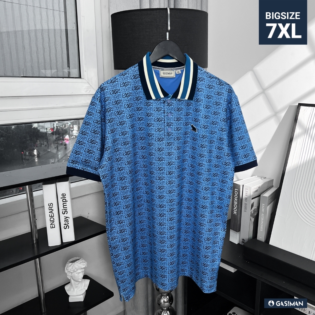 Áo Polo Bigsize Hoạ tiết Monogram GASIMAN Màu Xanh biển