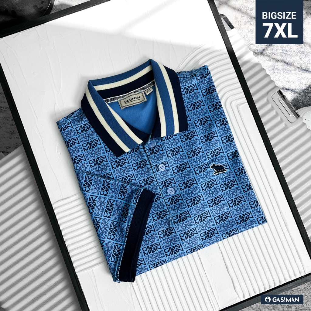Áo Polo Bigsize Hoạ tiết Monogram GASIMAN Màu Xanh biển