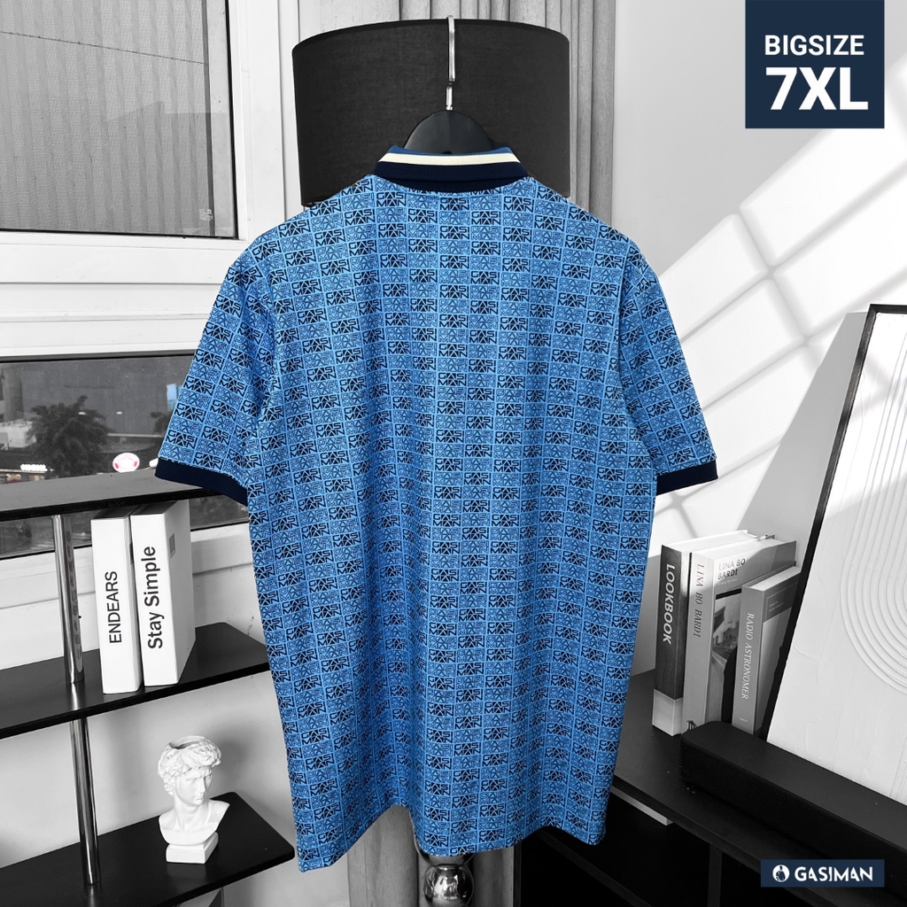 Áo Polo Bigsize Hoạ tiết Monogram GASIMAN Màu Xanh biển