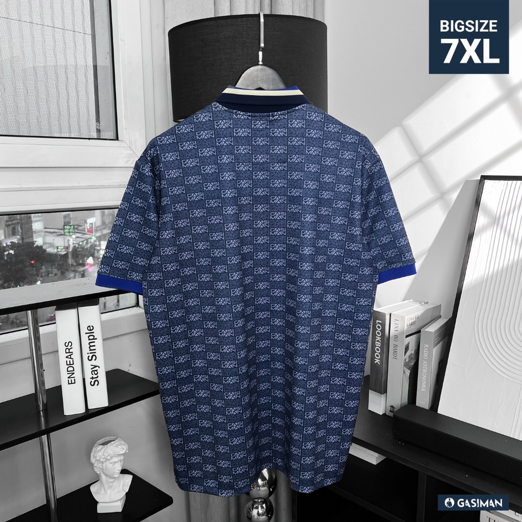 Áo Polo Bigsize Hoạ tiết Monogram GASIMAN Màu Xanh đậm