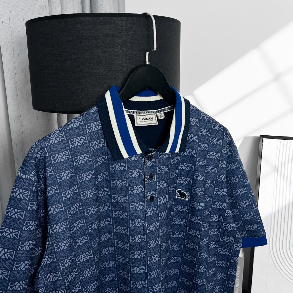 Áo Polo Bigsize Hoạ tiết Monogram GASIMAN Màu Xanh đậm