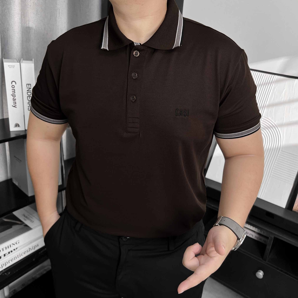 Áo Polo Big size Thêu logo GASI Màu Nâu