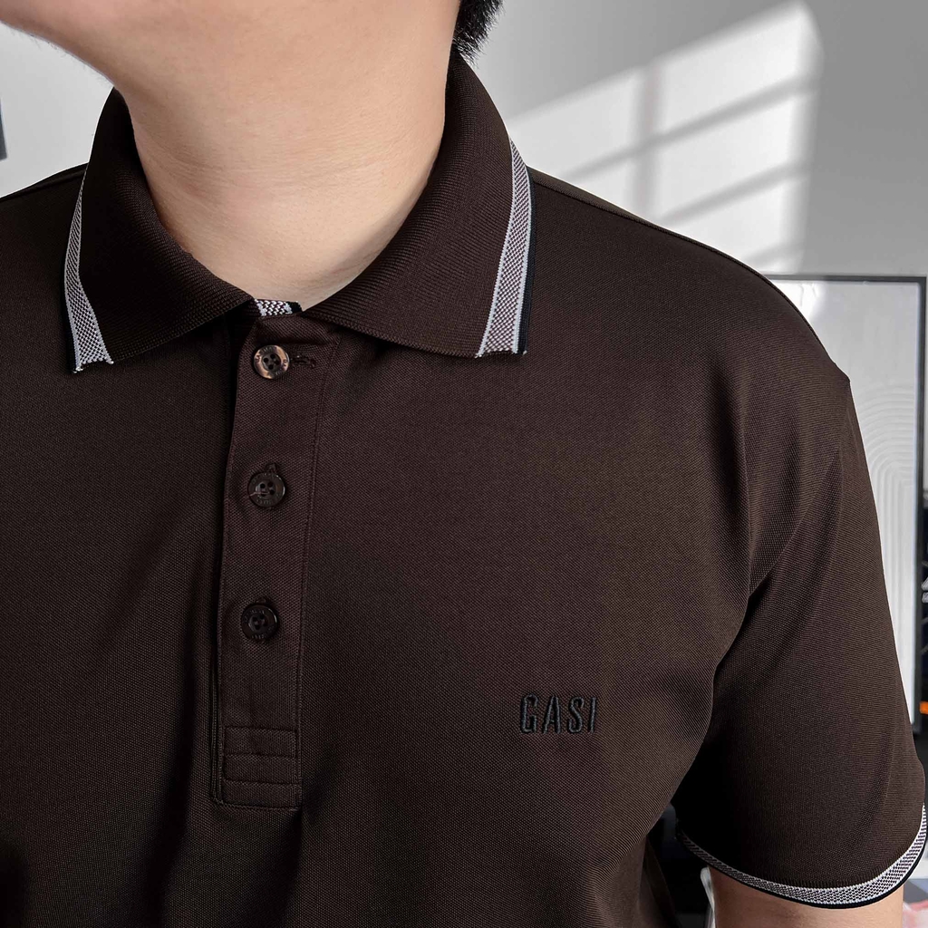Áo Polo Big size Thêu logo GASI Màu Nâu