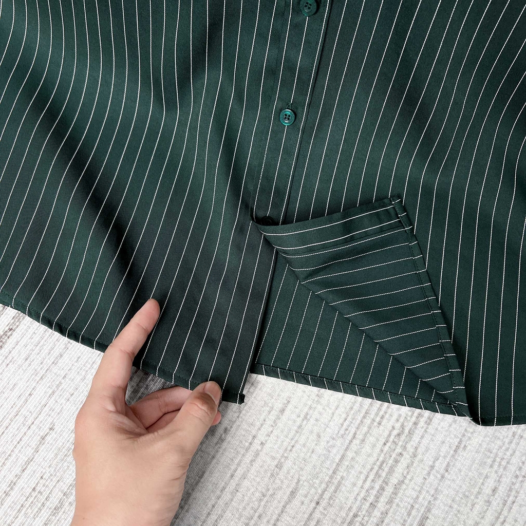 Áo Sơ Mi Bigsize Oxford Kẻ Sọc Xanh Rêu