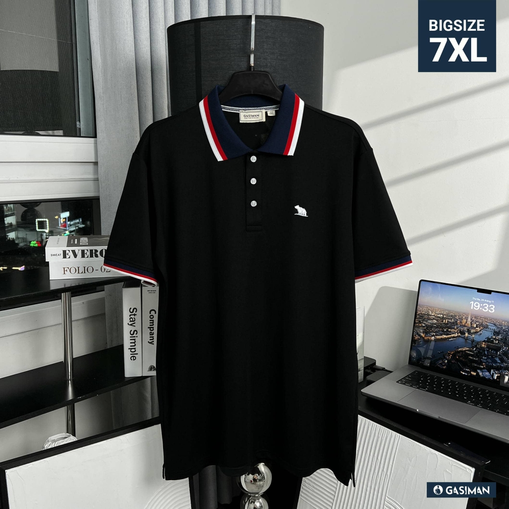 Áo Polo Bigsize Màu Đen Thêu Gấu Phối cổ 3 màu