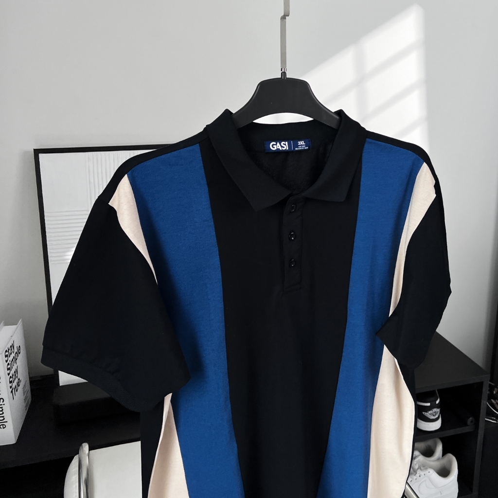 Áo Polo Bigsize Phối sọc Kem - xanh dương - Đen