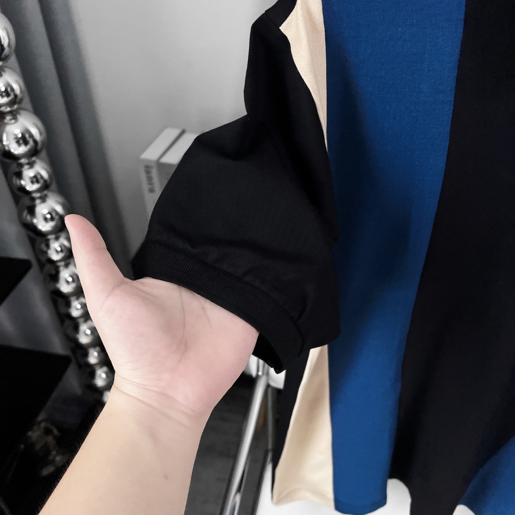 Áo Polo Bigsize Phối sọc Kem - xanh dương - Đen
