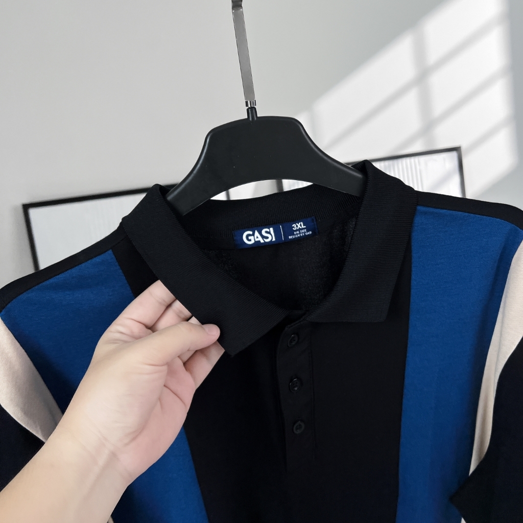 Áo Polo Bigsize Phối sọc Kem - xanh dương - Đen