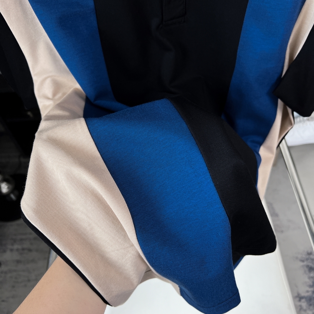 Áo Polo Bigsize Phối sọc Kem - xanh dương - Đen