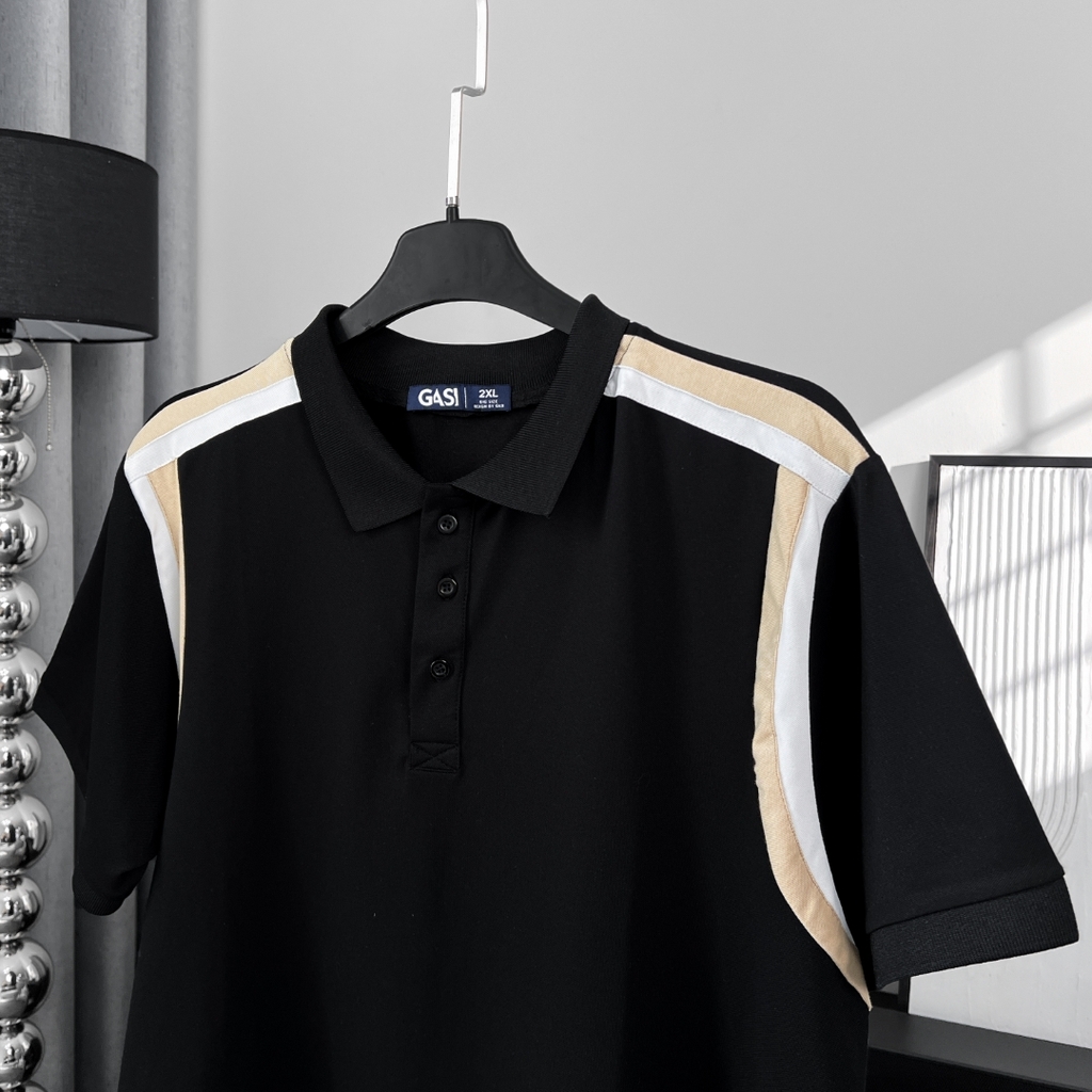 Áo Polo Bigsize Đen Phối vai Kem - Trắng