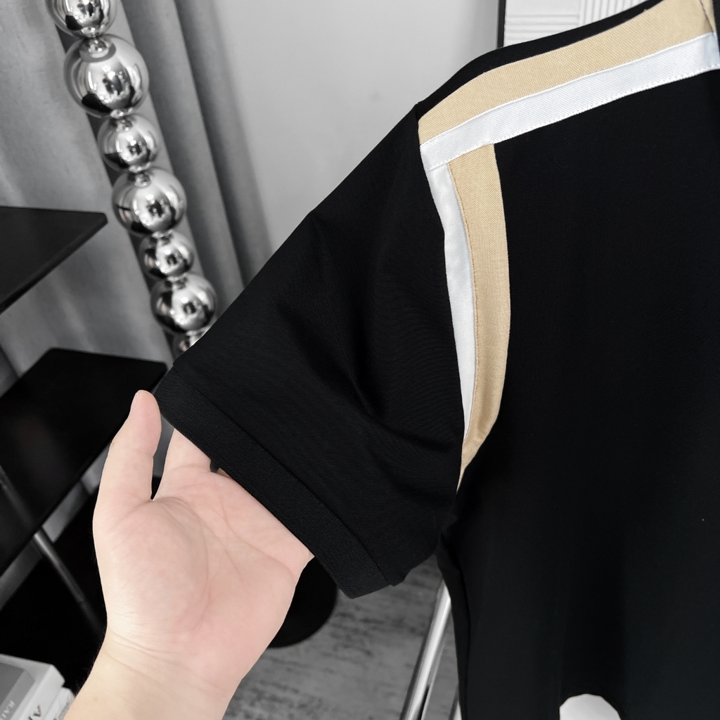 Áo Polo Bigsize Đen Phối vai Kem - Trắng