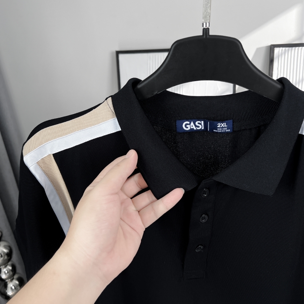 Áo Polo Bigsize Đen Phối vai Kem - Trắng