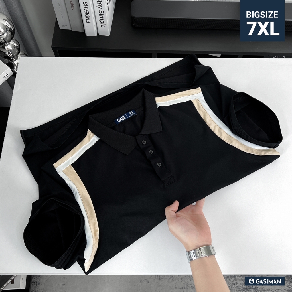 Áo Polo Bigsize Đen Phối vai Kem - Trắng