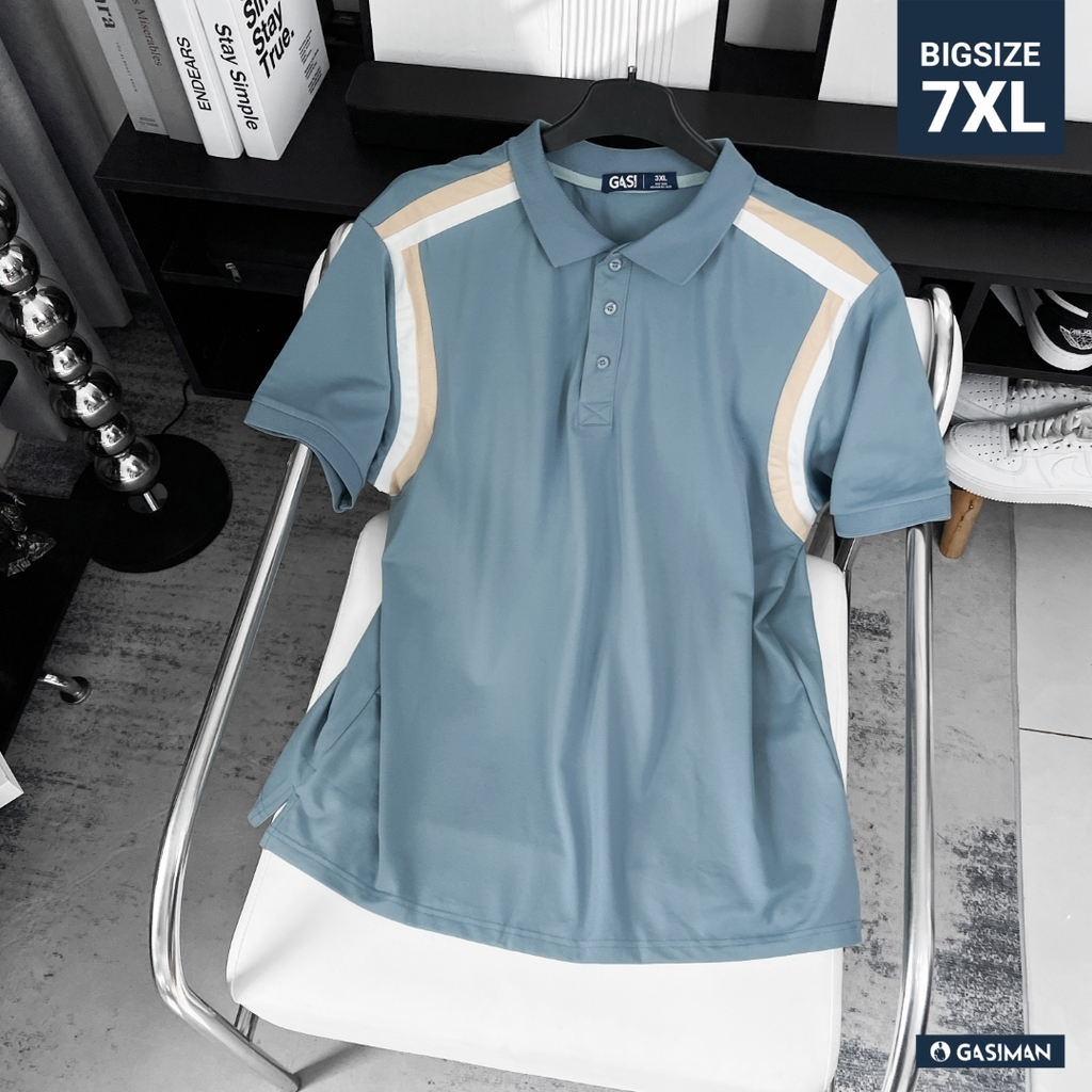 Áo Polo Bigsize Xanh biển Phối vai Kem - Trắng