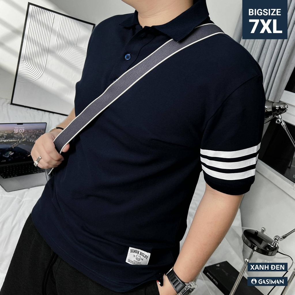 Áo Polo Bigsize 3 Sọc ngay tay Màu Xanh đen