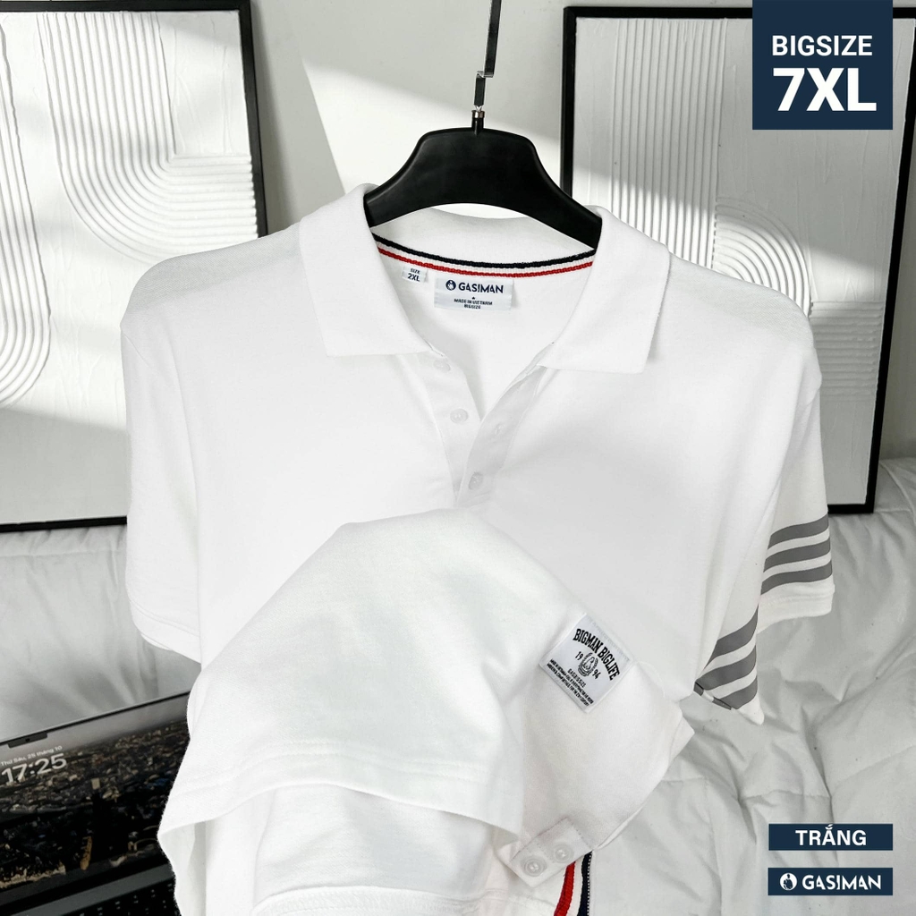 Áo Polo Bigsize 3 Sọc ngay tay Màu Trắng