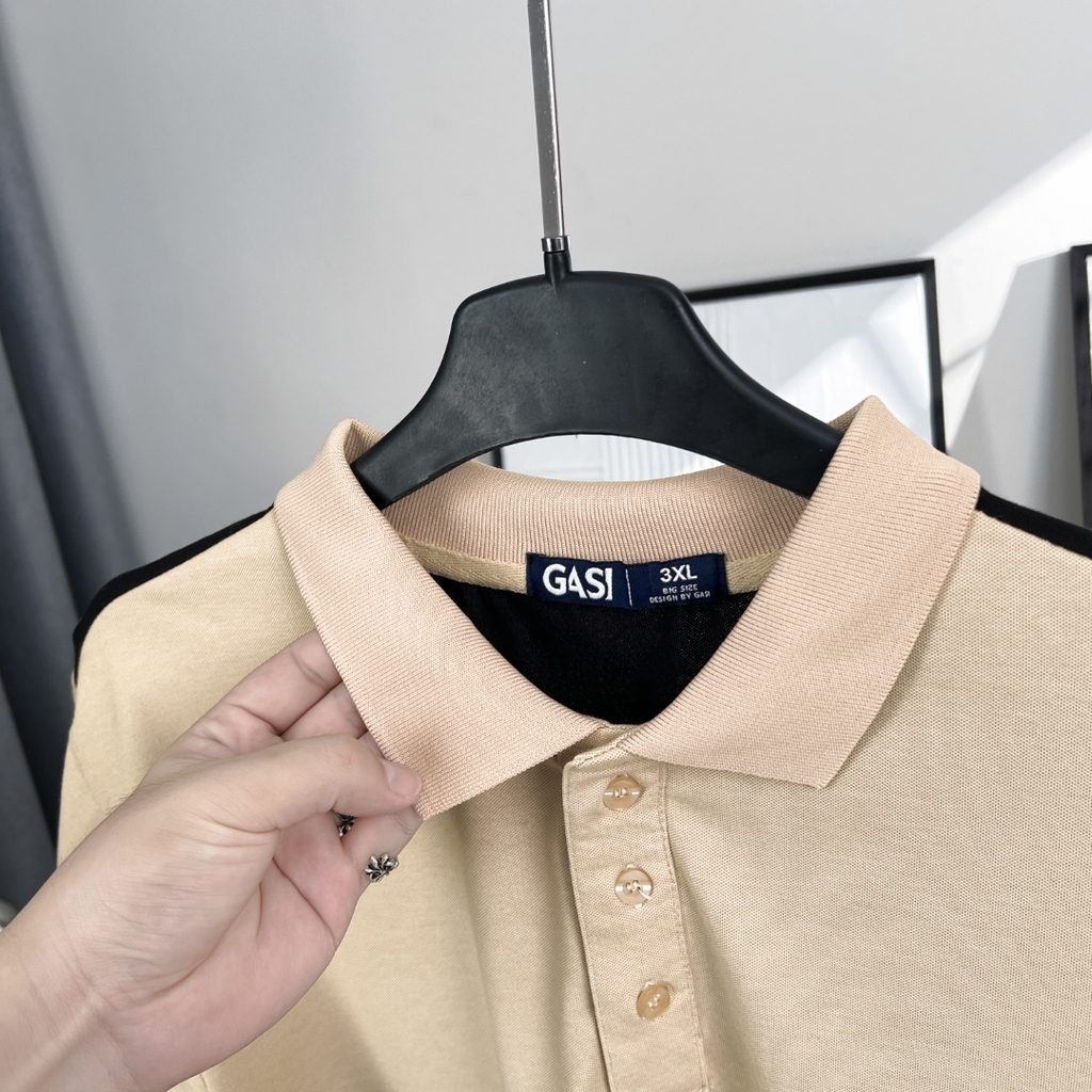 Áo Polo Bigsize Phối chữ V Kem - Xanh dương - Đen