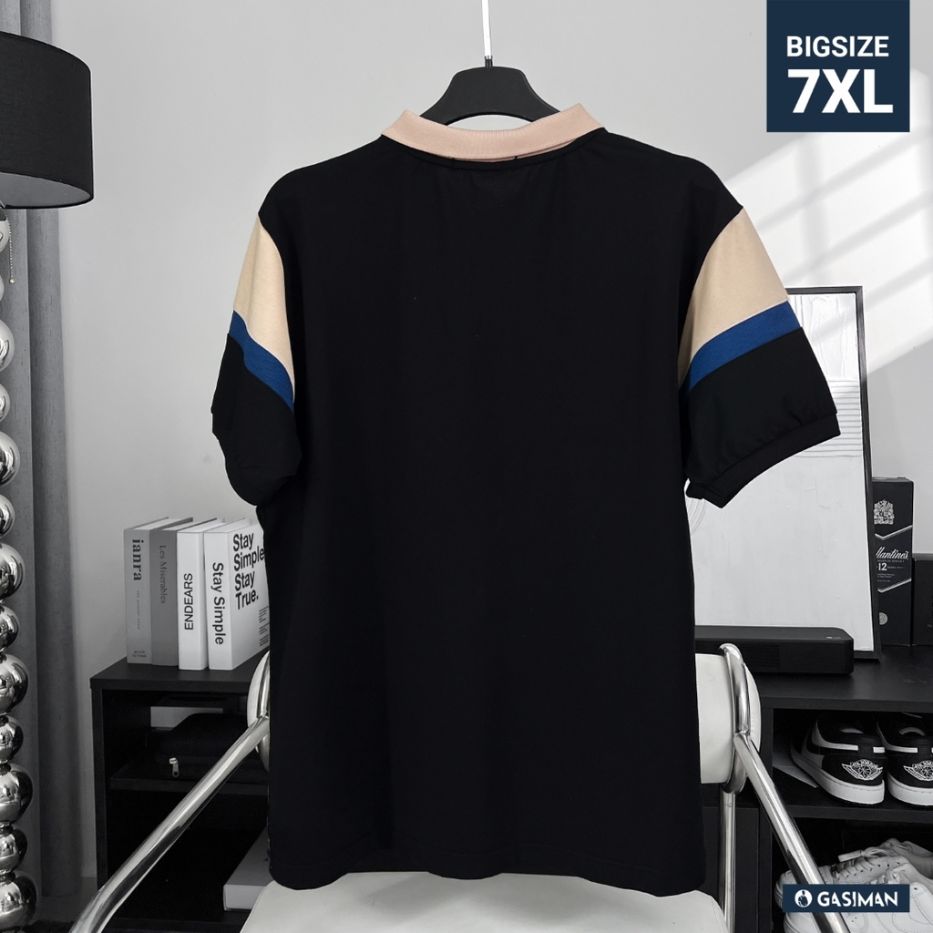 Áo Polo Bigsize Phối chữ V Kem - Xanh dương - Đen