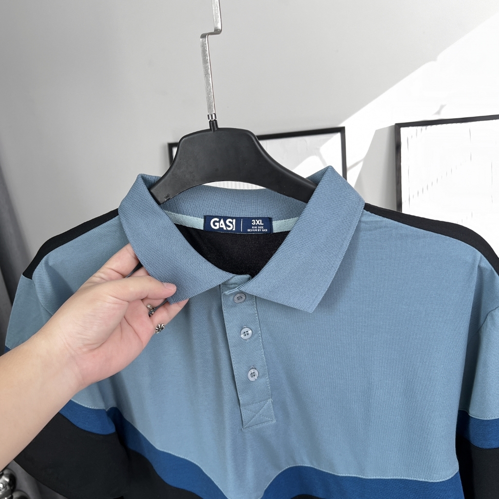 Áo Polo Bigsize Phối chữ V Xanh biển - Xanh dương - Đen