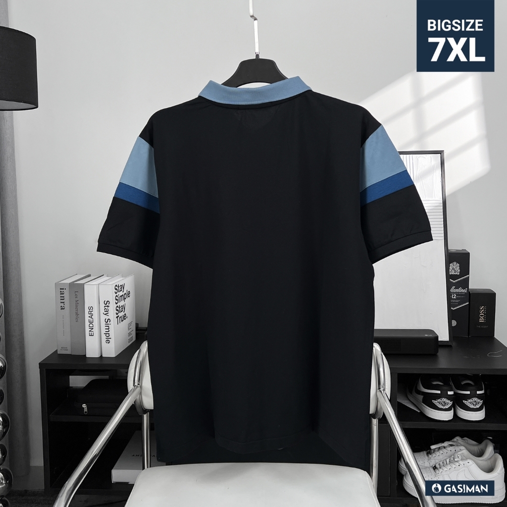 Áo Polo Bigsize Phối chữ V Xanh biển - Xanh dương - Đen