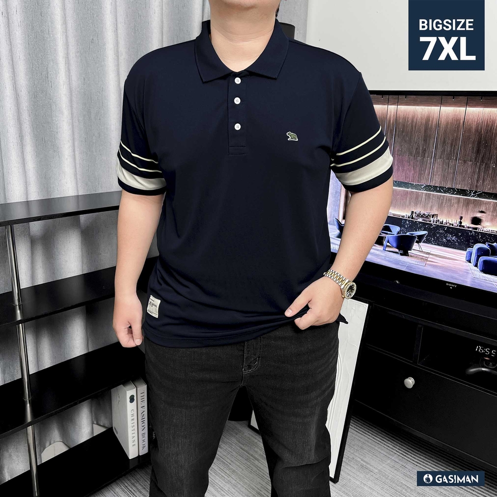 Polo phối tay in sọc xanh đen