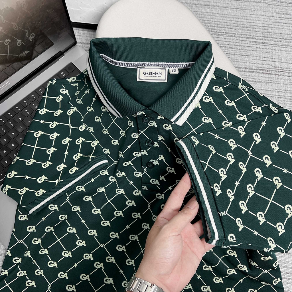 Polo BigSize Royal Sailor Monogram Màu Xanh Rêu