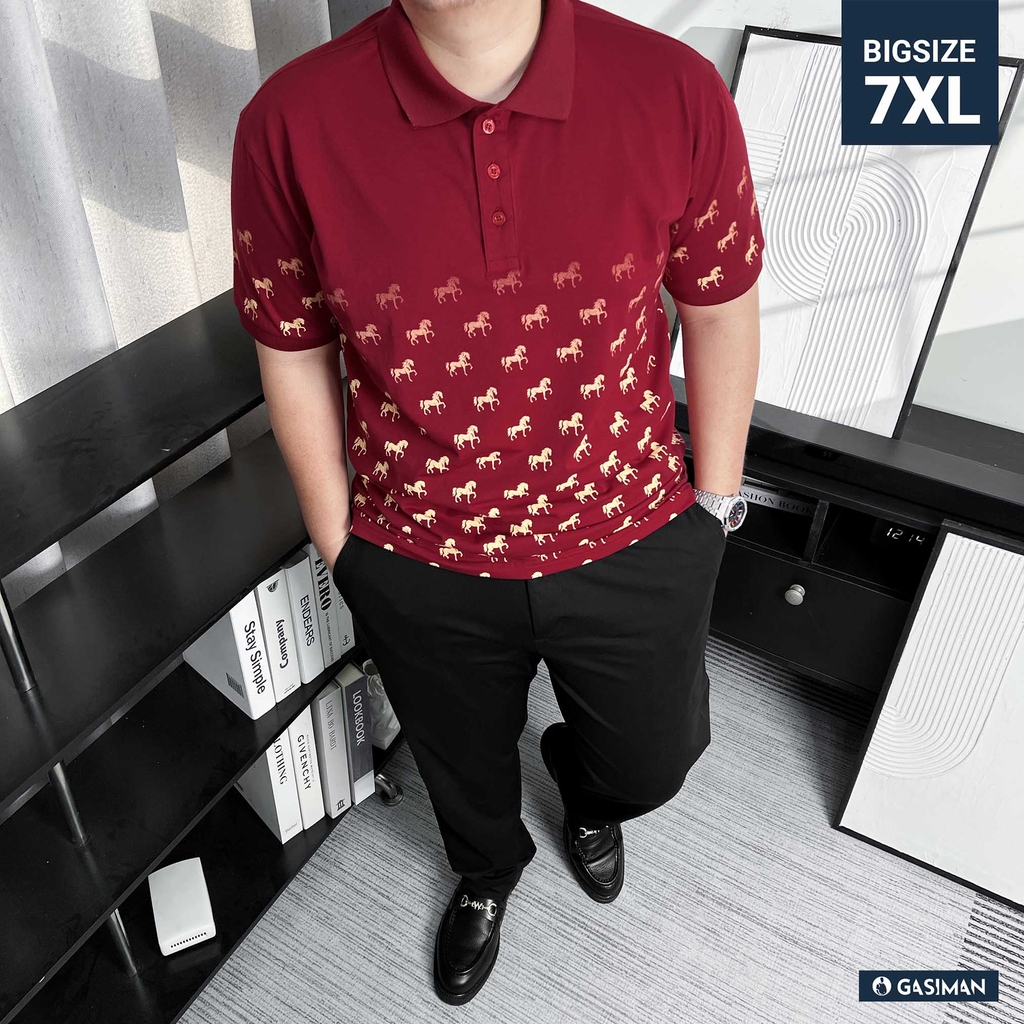 Áo Polo Cotton Đỏ Đô In Trame Ngựa Vàng