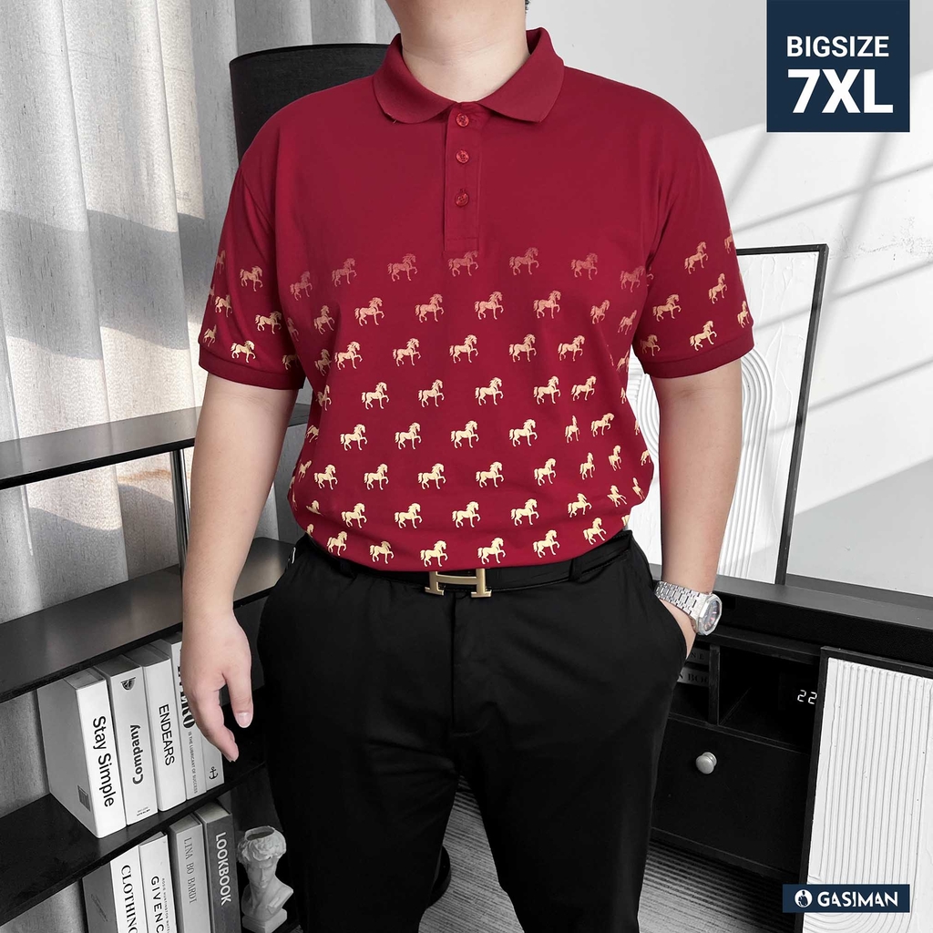 Áo Polo Cotton Đỏ Đô In Trame Ngựa Vàng