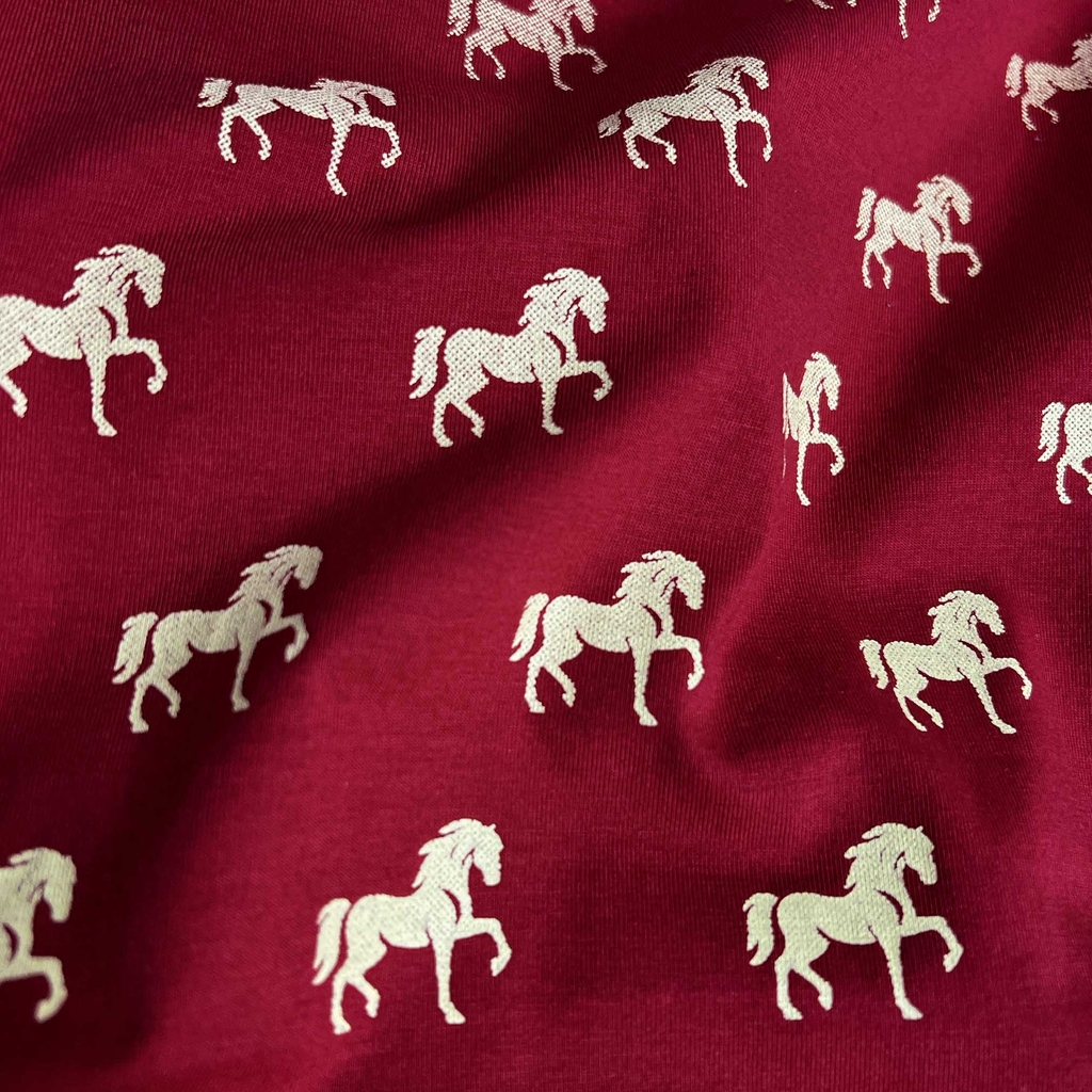 Áo Polo Cotton Đỏ Đô In Trame Ngựa Vàng