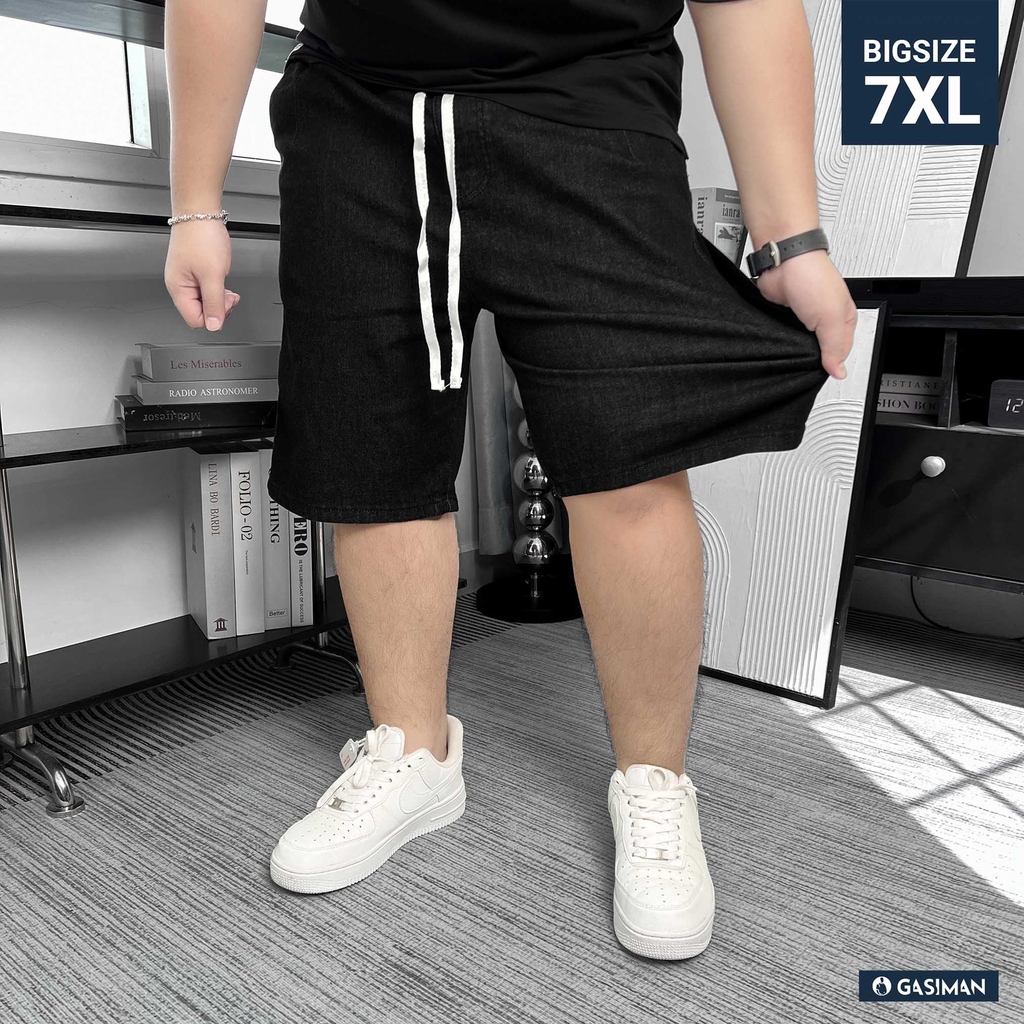 Quần Jean ngắn Lưng thun Xếp ly màu Đen