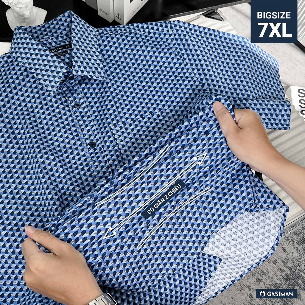 Áo Sơ Mi Tay ngắn Bigsize Hoạ tiết 3D Màu Xanh biển