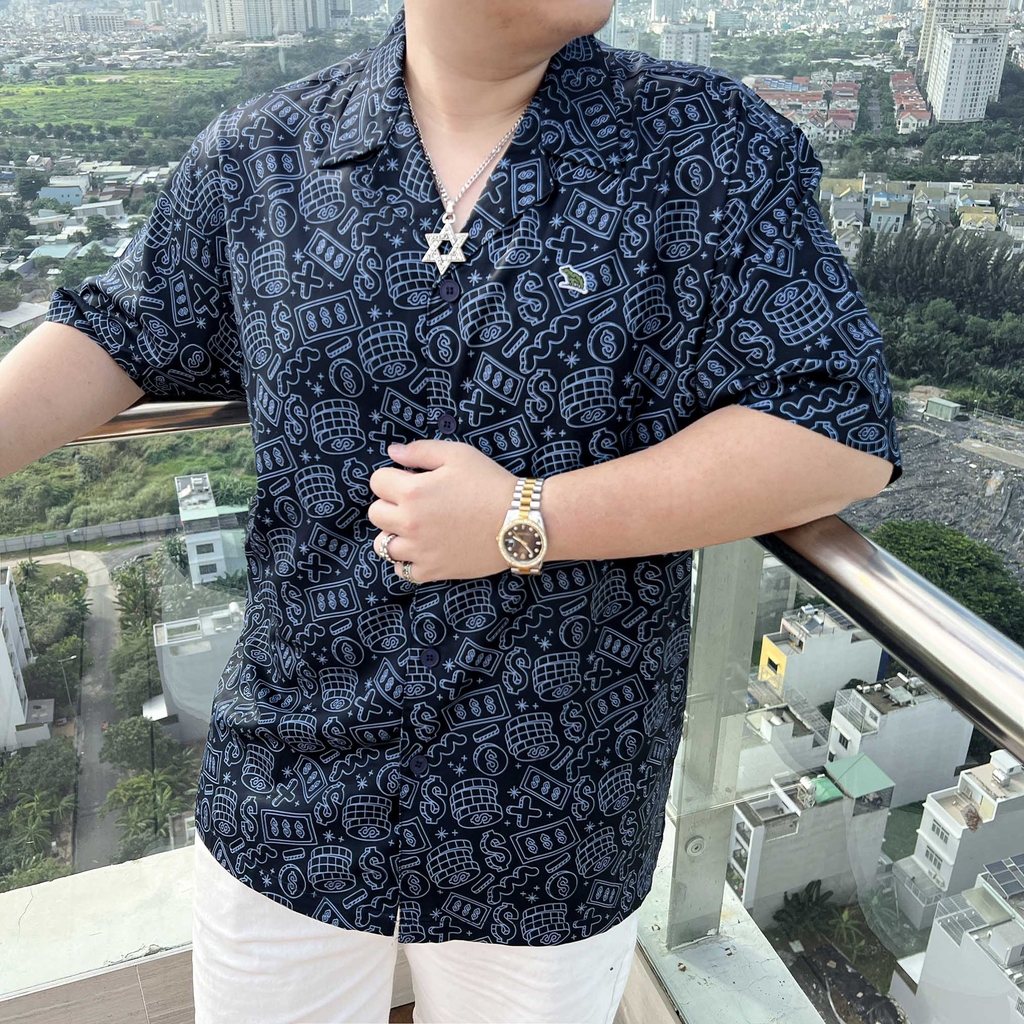 Sơ mi Big size Cuban Lụa Mango Họa tiết Finance