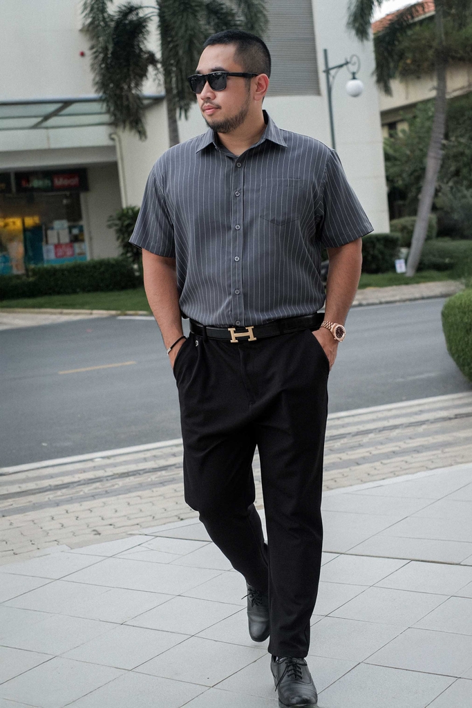 Áo Sơ Mi BIGSIZE Oxford Kẻ Sọc Xám chì