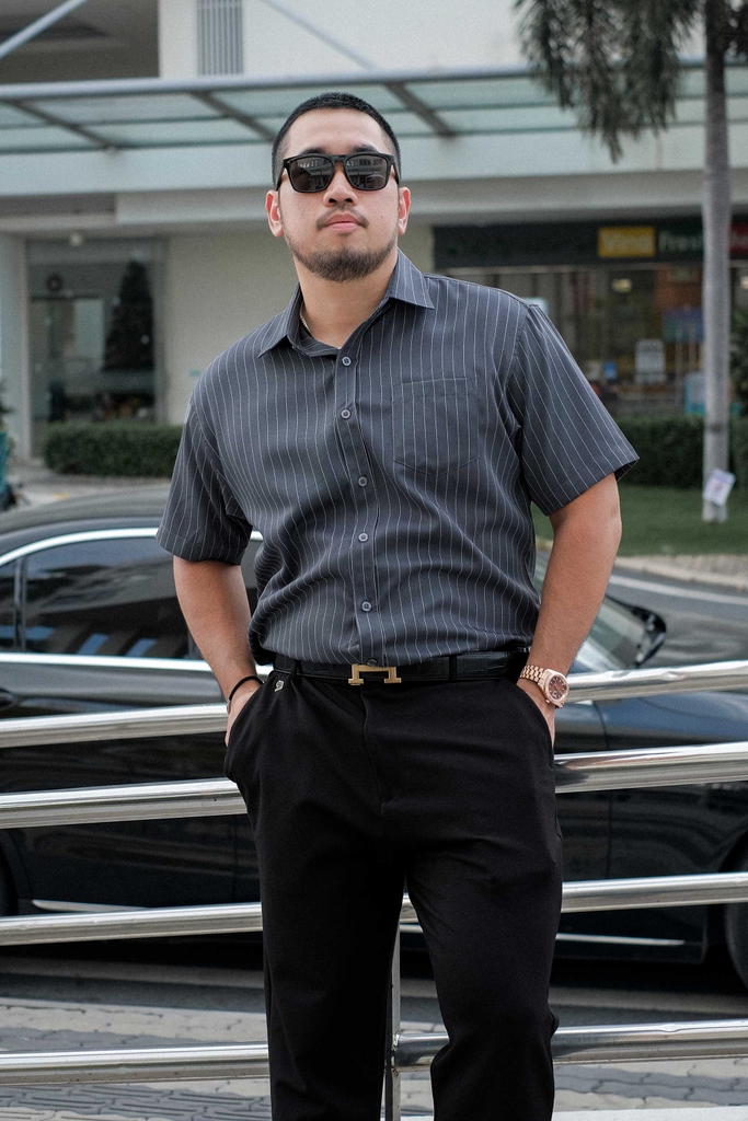 Áo Sơ Mi BIGSIZE Oxford Kẻ Sọc Xám chì