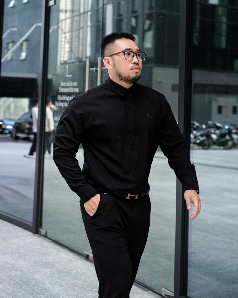 Sơ Mi Lụa Băng Trơn Đen TAY DÀI