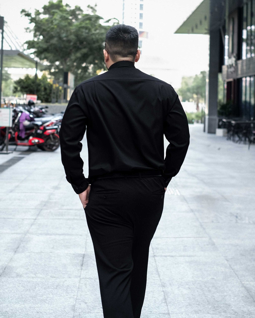 Sơ Mi Lụa Băng Trơn Đen TAY DÀI