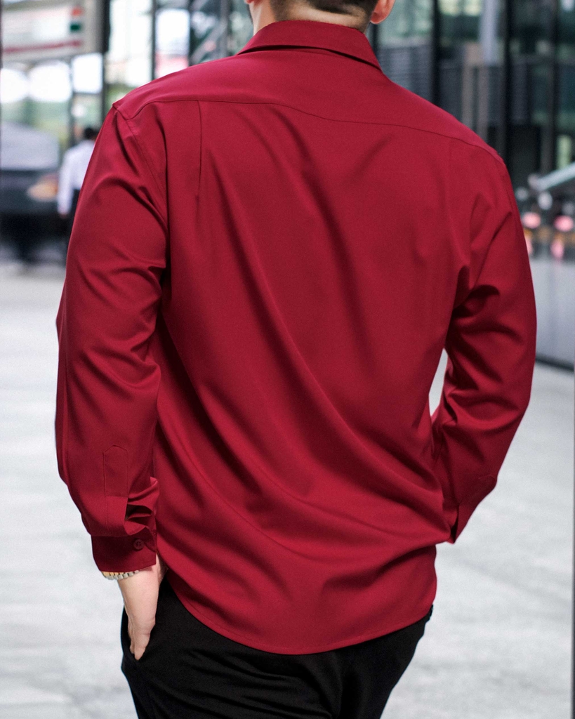 Sơ Mi Lụa Băng Trơn Đỏ Đô TAY DÀI