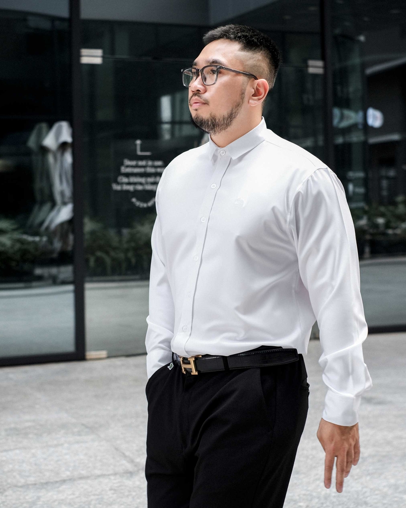 Sơ Mi Lụa Băng Trơn Trắng TAY DÀI
