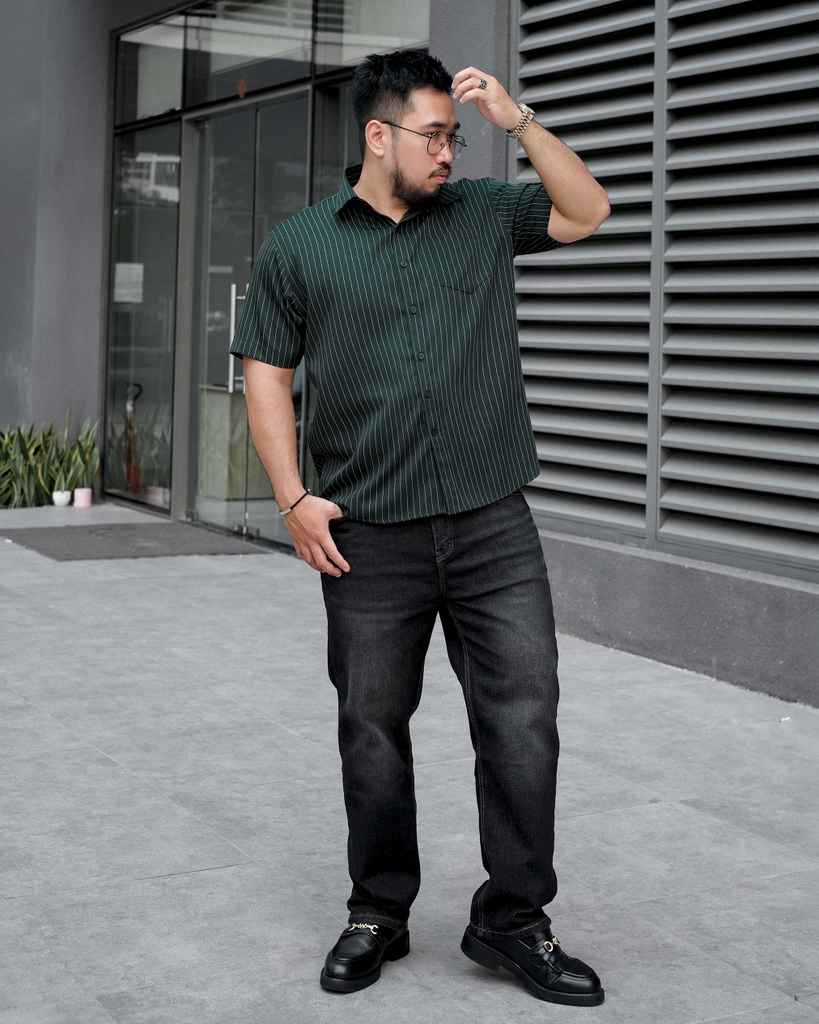 Áo Sơ Mi Bigsize Oxford Kẻ Sọc Xanh Rêu