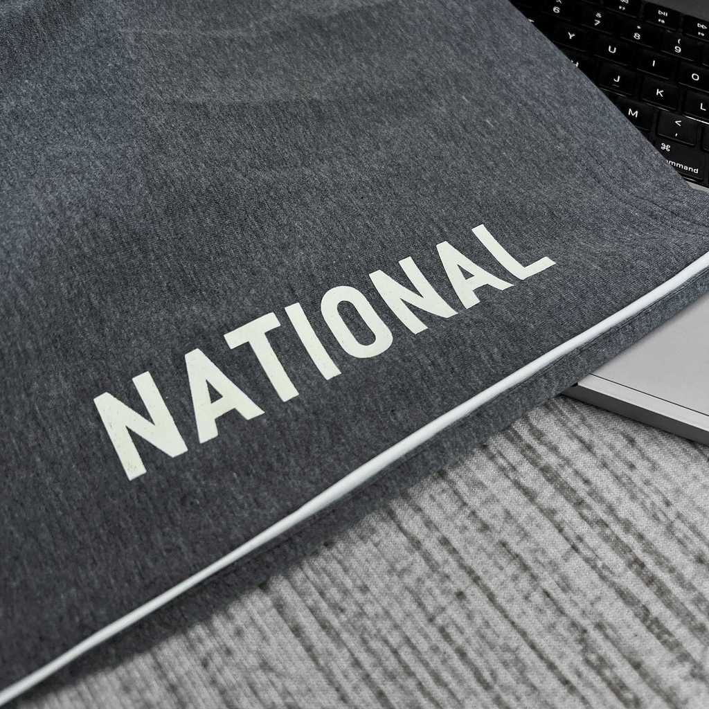 Quần thun ngắn phối viên in chữ National xám