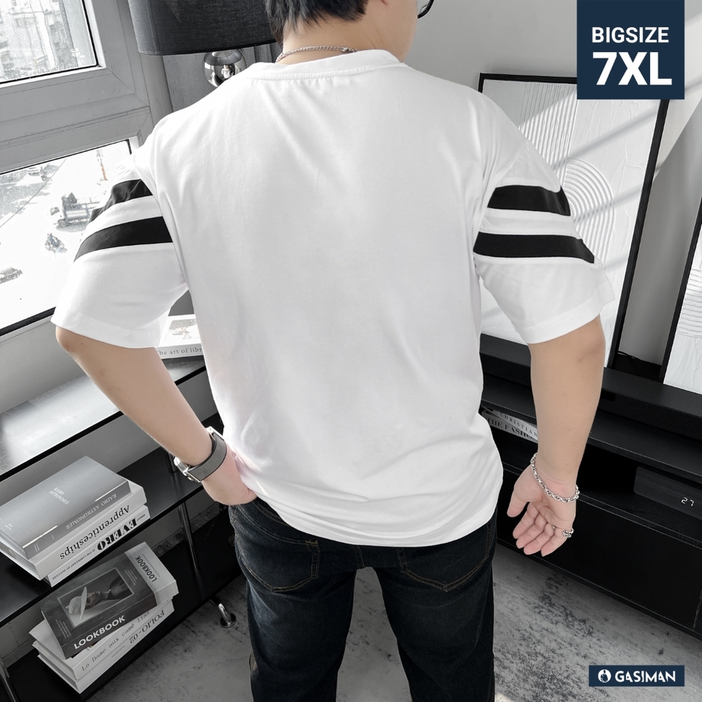 Áo Thun Bigsize Màu Trắng phối chữ V Màu Đen