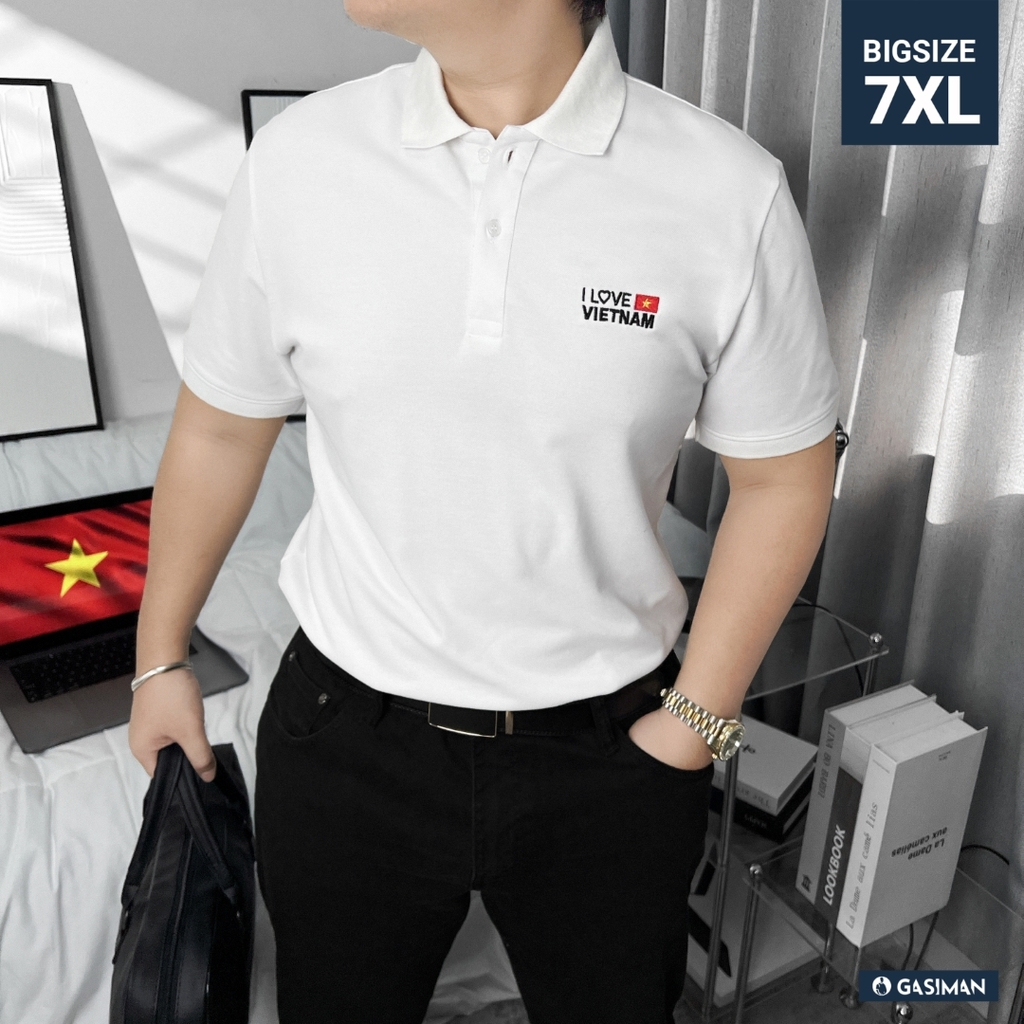 Áo Polo Bigsize Thêu I Love VietNam Màu Trắng