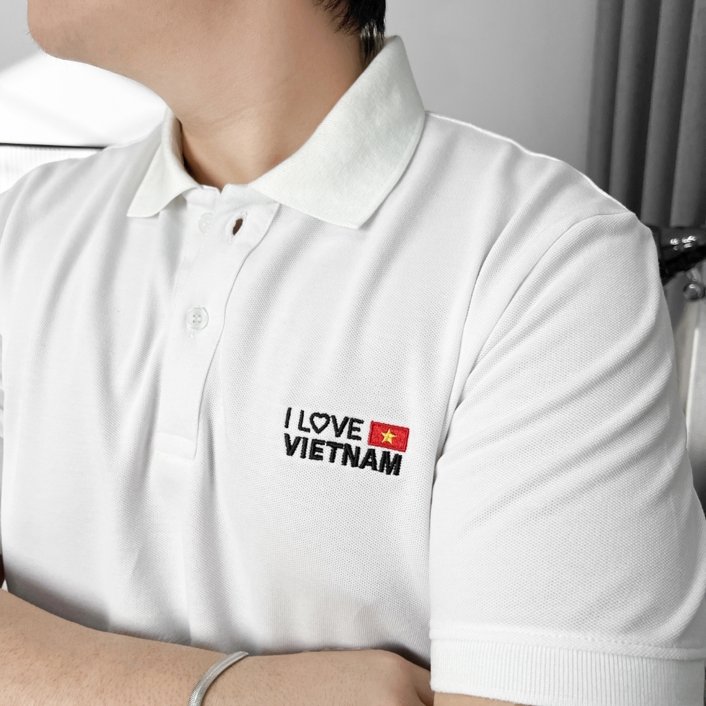 Áo Polo Bigsize Thêu I Love VietNam Màu Trắng