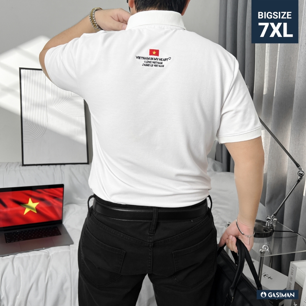 Áo Polo Bigsize Thêu I Love VietNam Màu Trắng