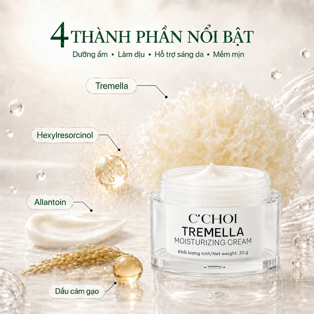 Kem dưỡng ẩm, sáng da, giúp da căng bóng, chống nhăn da, hỗ trợ làm mờ các dấu hiệu lão hóa da C'Choi - Tremella Moisturizing Cream - 30g