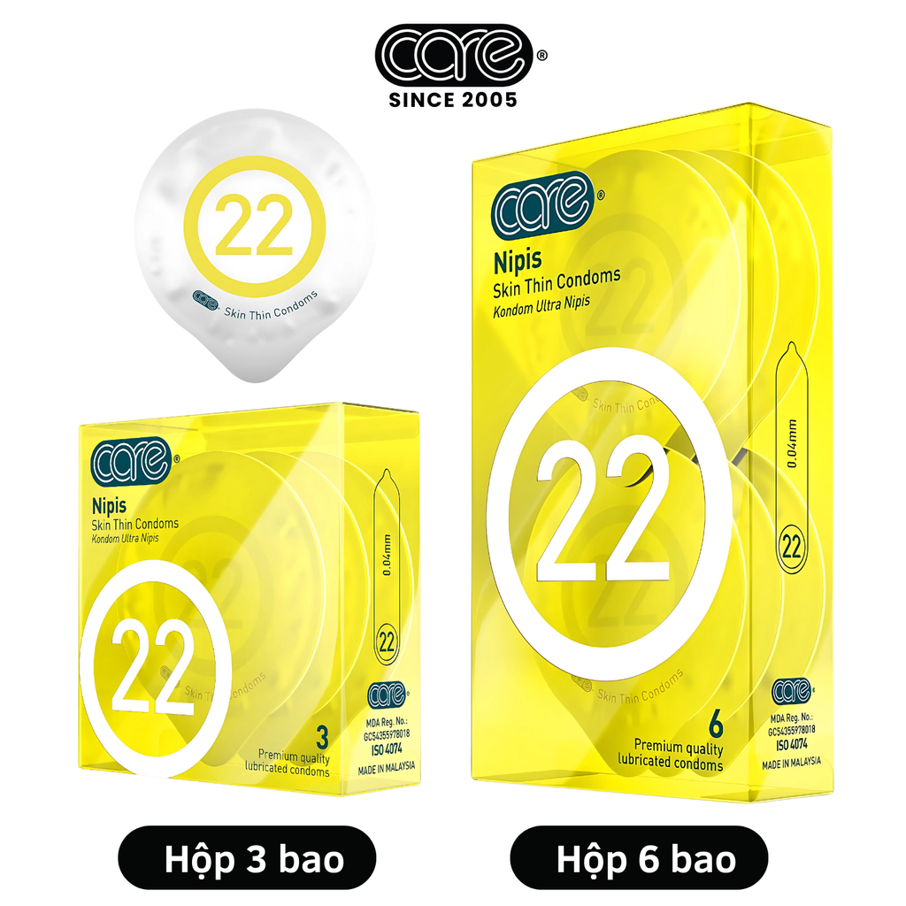 Bao cao su CARE 22 cao su tự nhiên siêu mỏng - hương nước hoa (hộp 3 bcs)